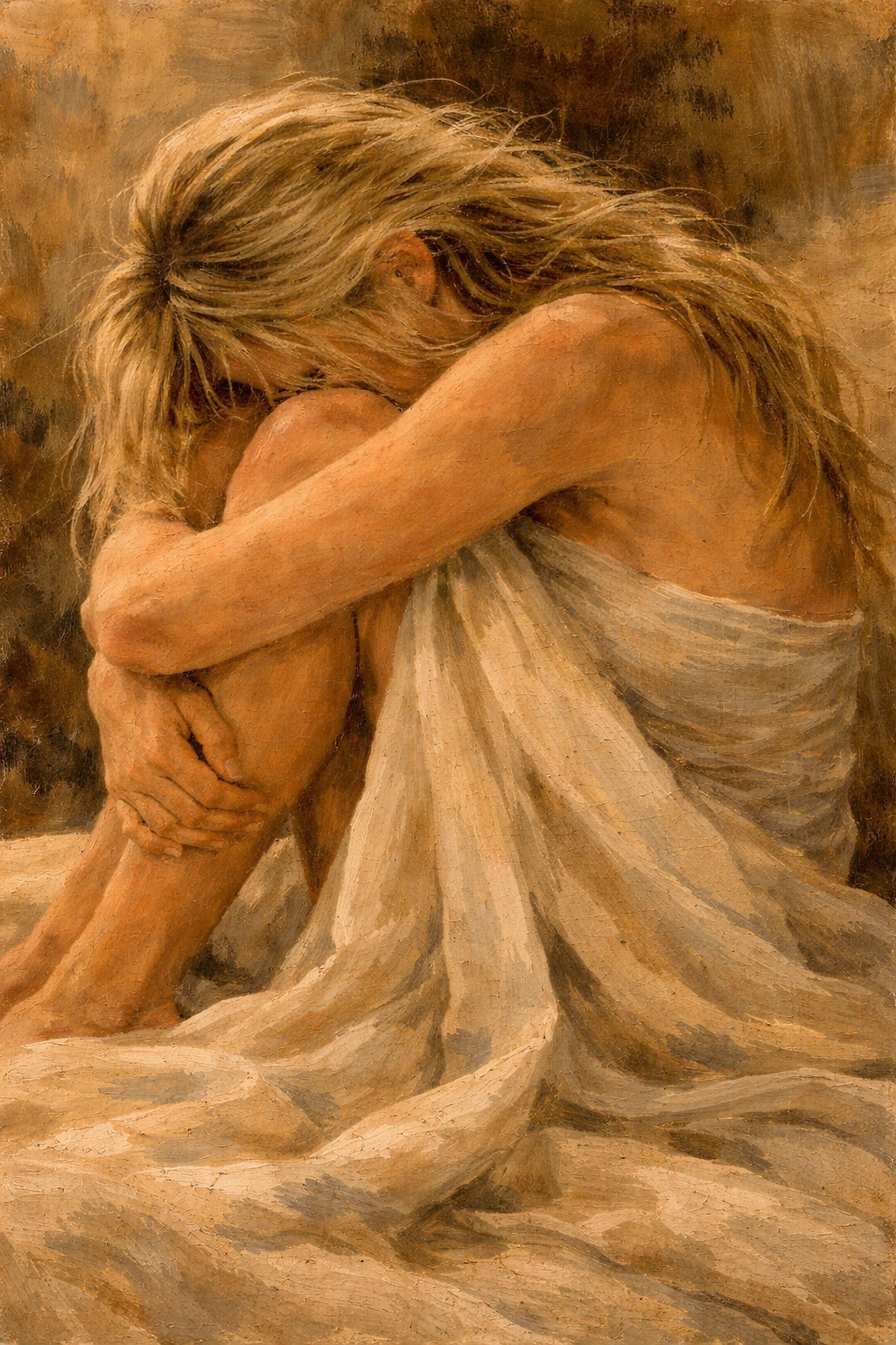 Solitude in Linen by Tony Livins, emotional figurative painting
