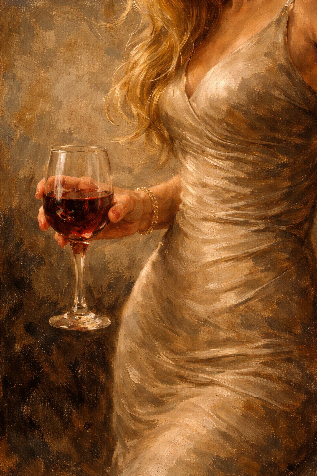 Quiet Indulgence by Tony Livins, figurative detail painting with wine glass
