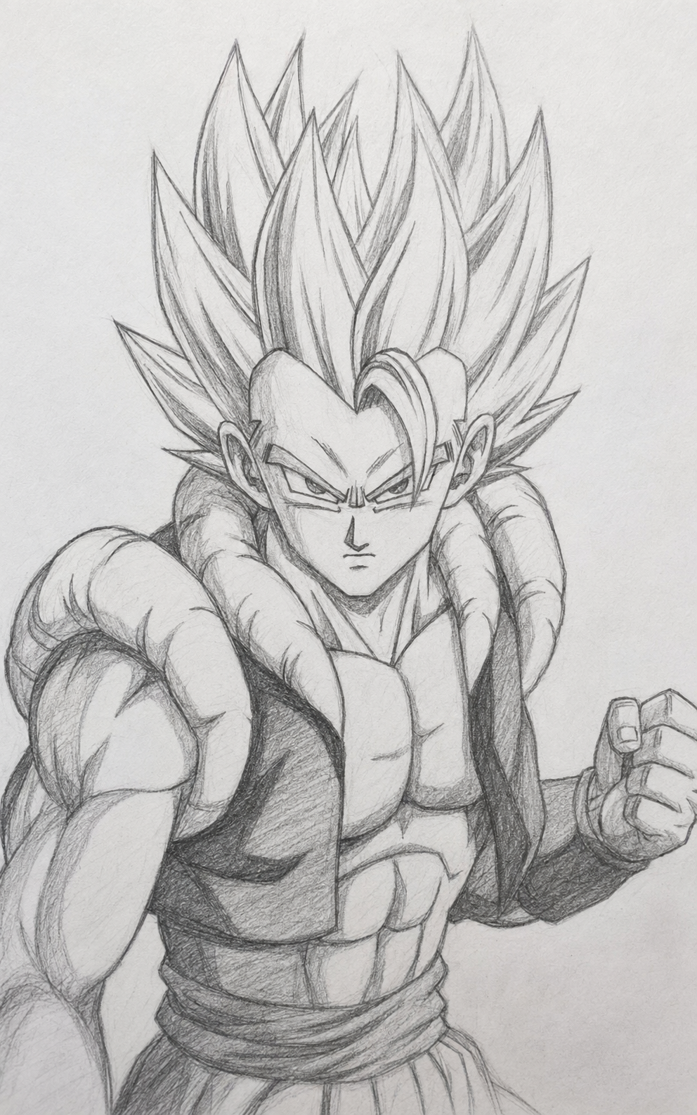 Graphite art of Gogeta in a fighting stance