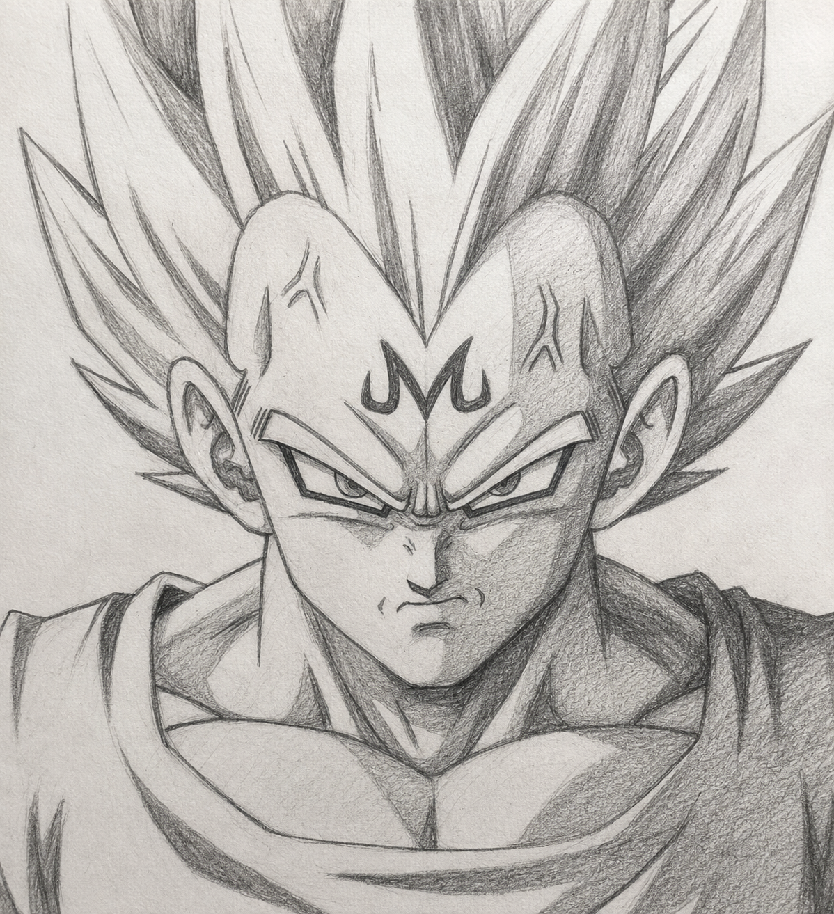 Graphite frontal portrait of Majin Vegeta