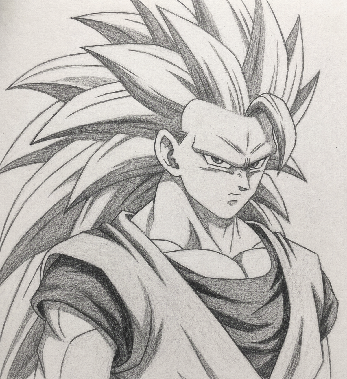 Graphite fan-art portrait of Super Saiyan 3 Goku